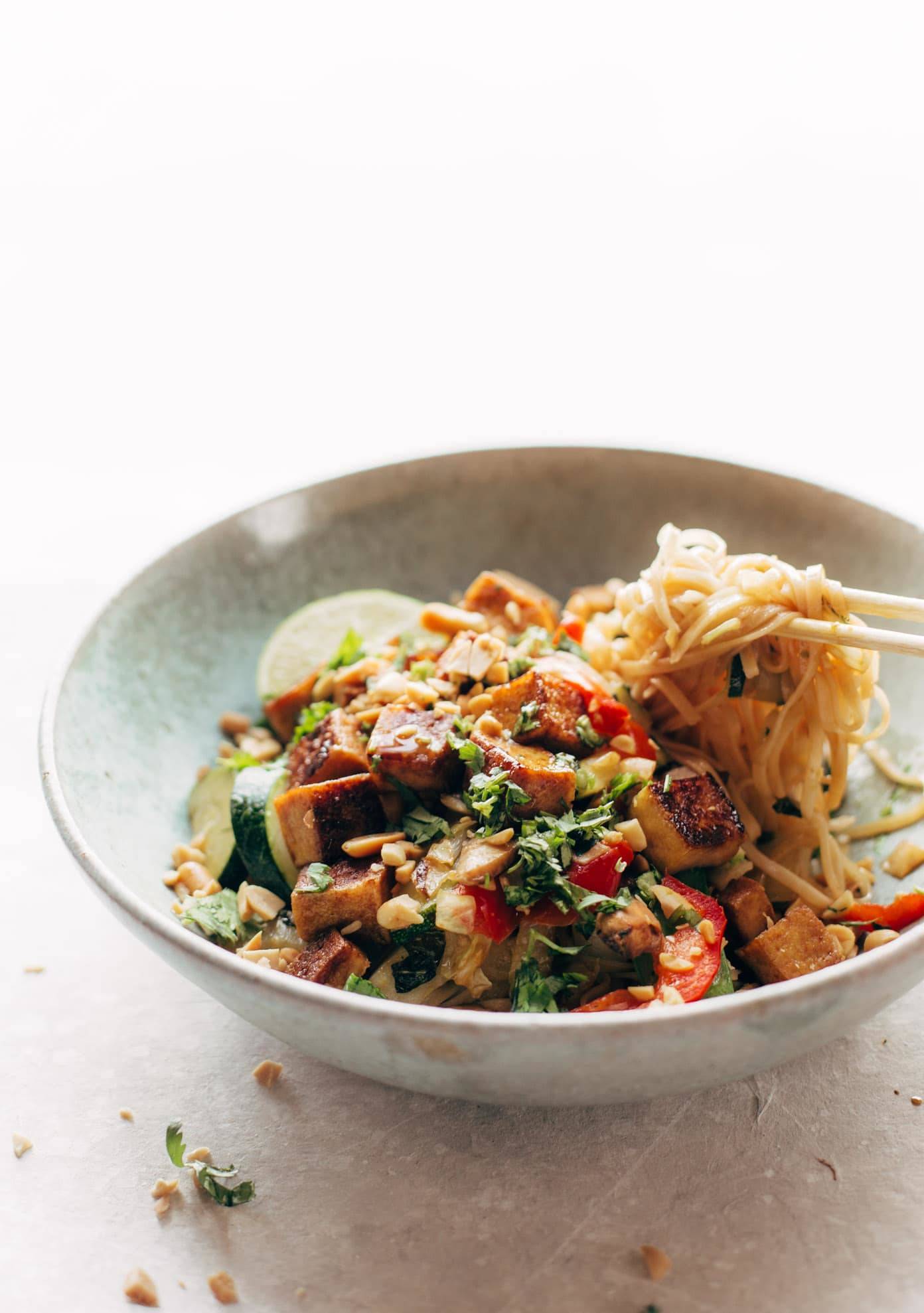 Back Pocket Stir Fry with Noodles in a bowl with chopsticks.