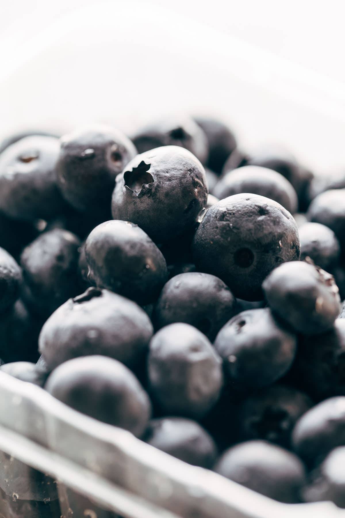 Close-up of blueberries for blueberry pancakes.