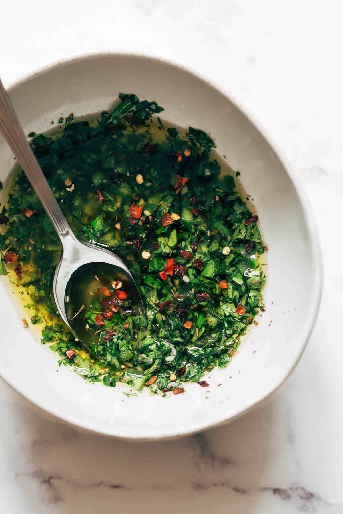 Chimichurri in a bowl.