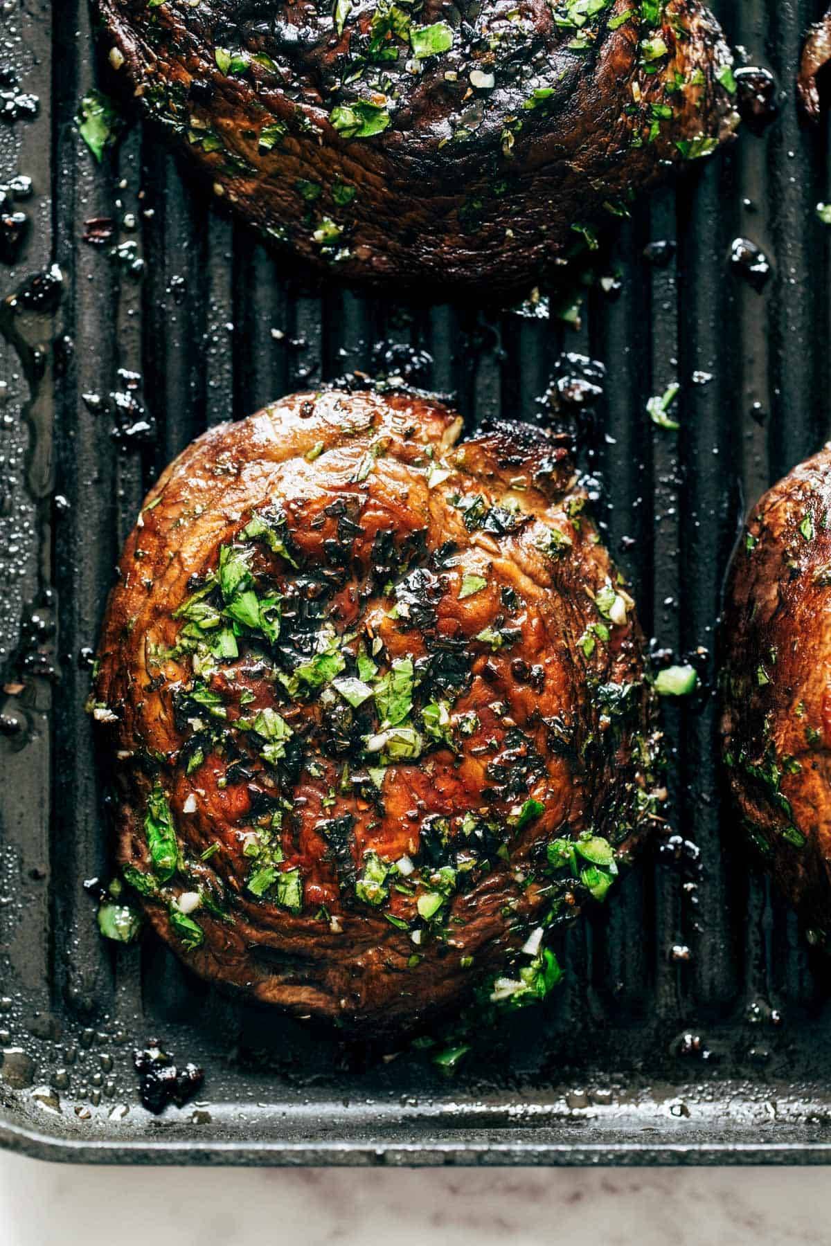 Portobello mushrooms on the grill.