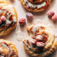 Cream cheese danish with glaze and sugared cranberries