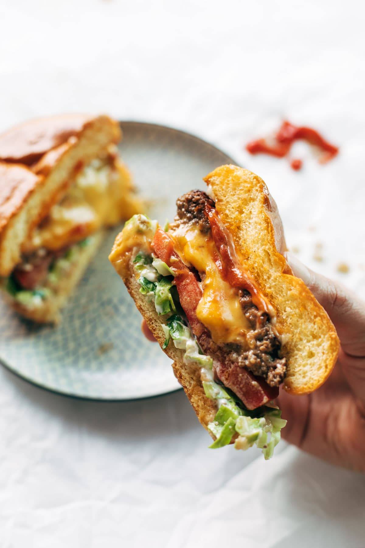 Juicy Lucy cut in half.