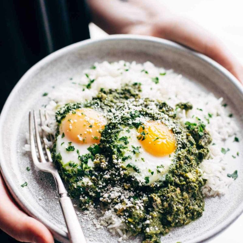 A picture of Creamy Green Shakshuka with Rice