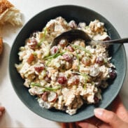 Chicken salad in a bowl.