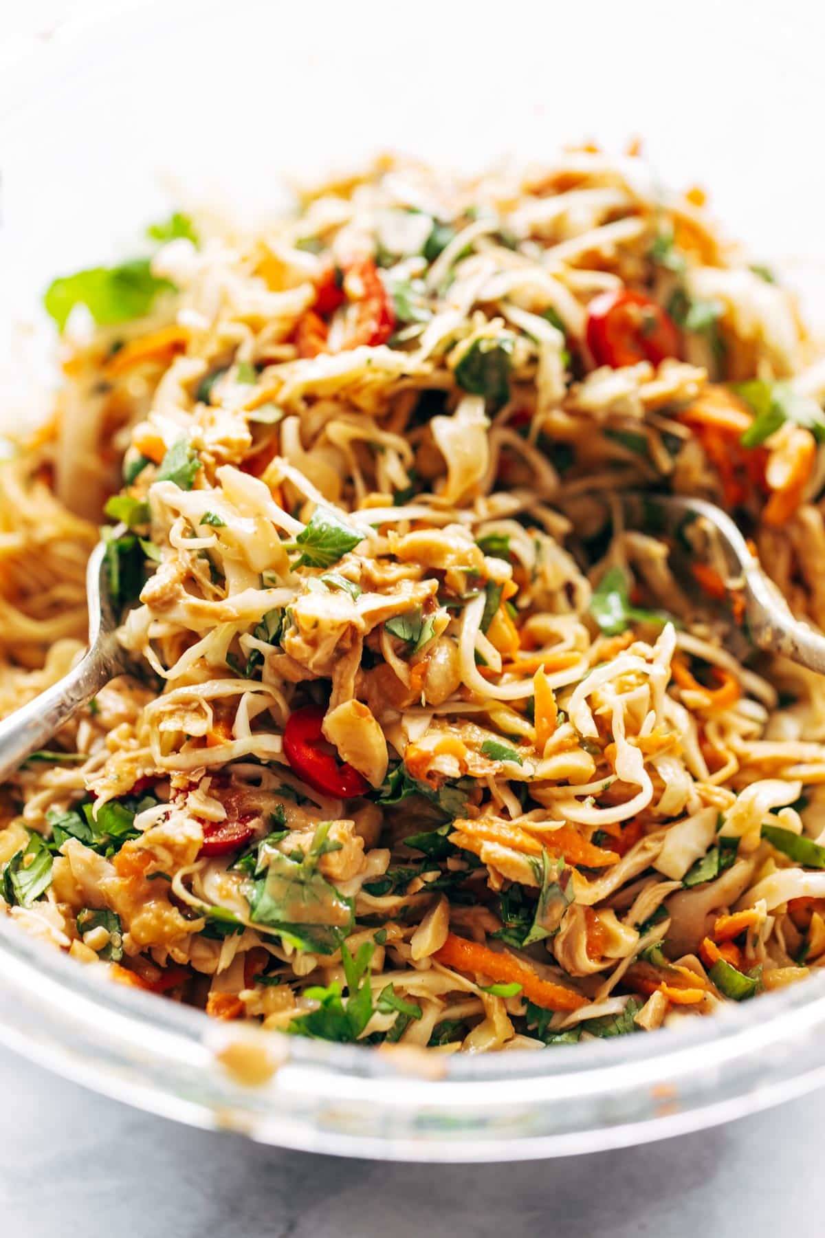 Thai Chicken Salad in a mixing bowl.