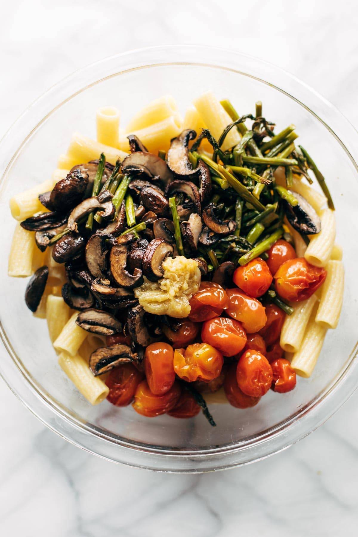 Ingredients for Farmer's Market Pasta in a bowl.